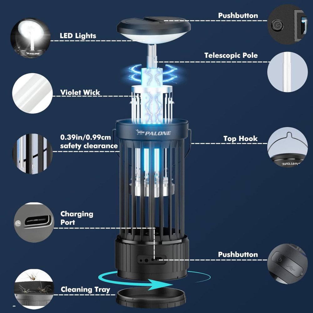 Знищувач комах PALONE 4500V з LED ліхтарем Mosquito Killer 2в1