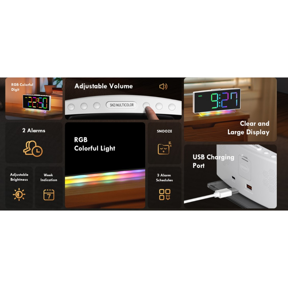 Электронный будильник настольный HERMIC G10 RGB LED 8 цветов