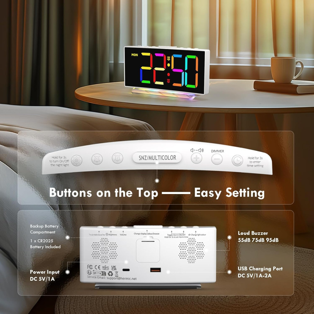 Электронный будильник настольный HERMIC G10 RGB LED 8 цветов