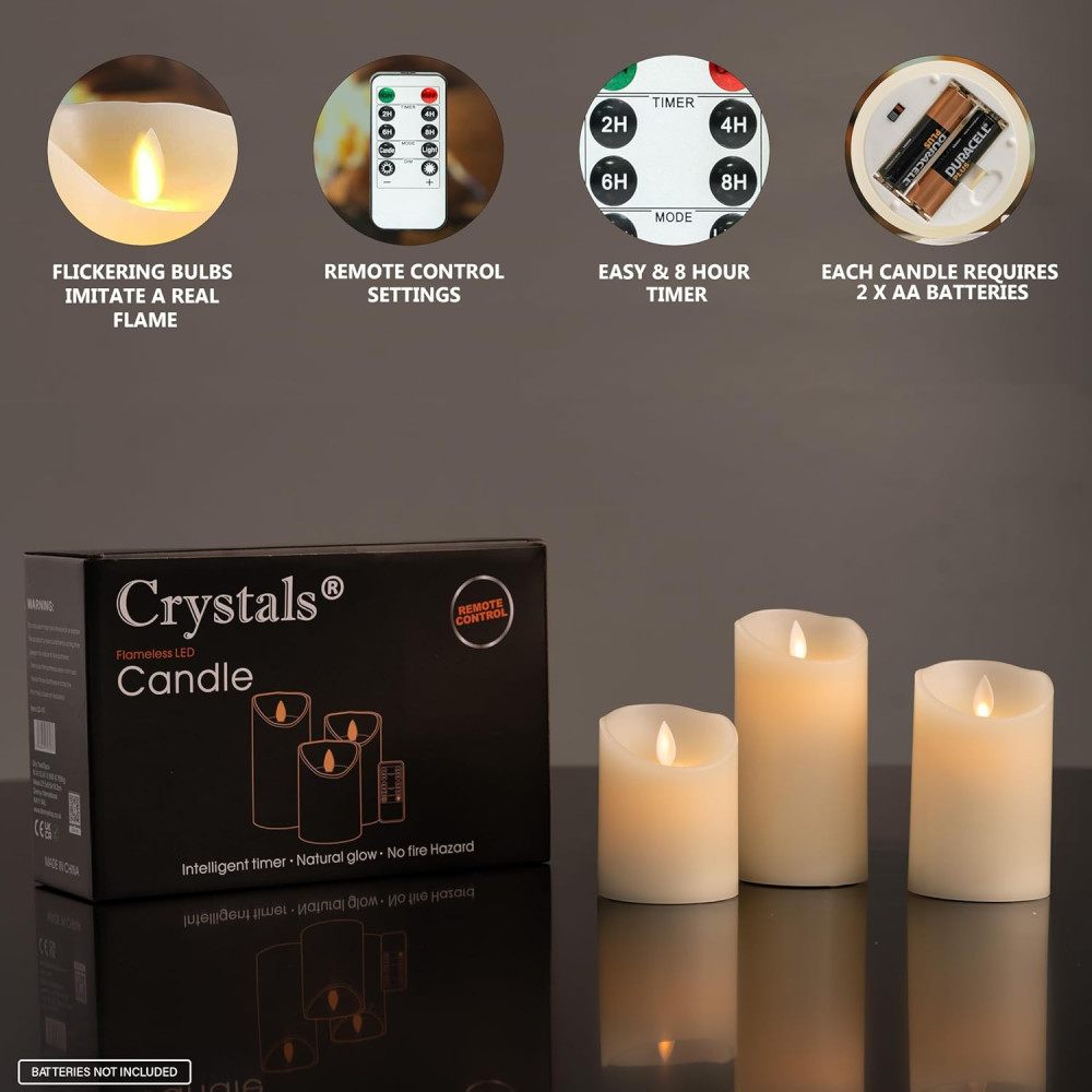 LED свечи восковые без пламени Crystals набор 3 шт с пультом таймером