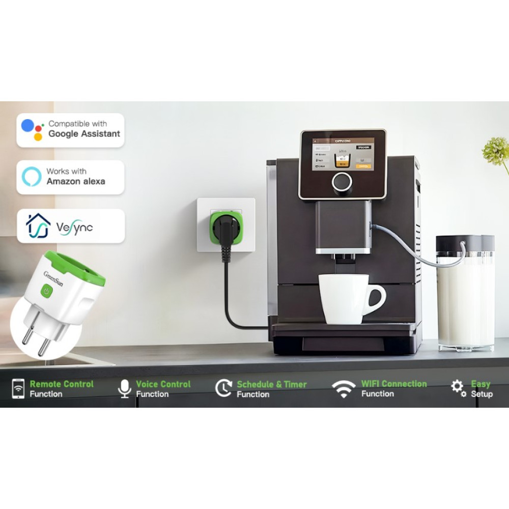 Умная WLAN розетка GreenSun со счетчиком электроэнергии и таймером