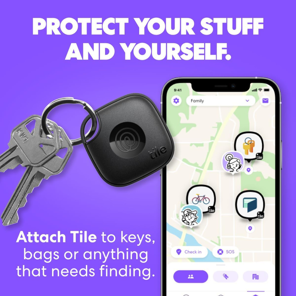 Bluetooth трекер Tile для поиска ключей и вещей до 105 м IP68 