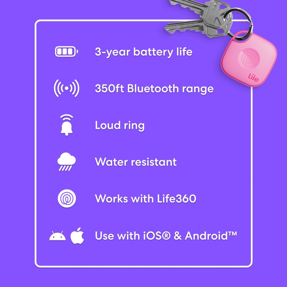 Bluetooth трекер Tile для поиска ключей и вещей до 105 м IP68 