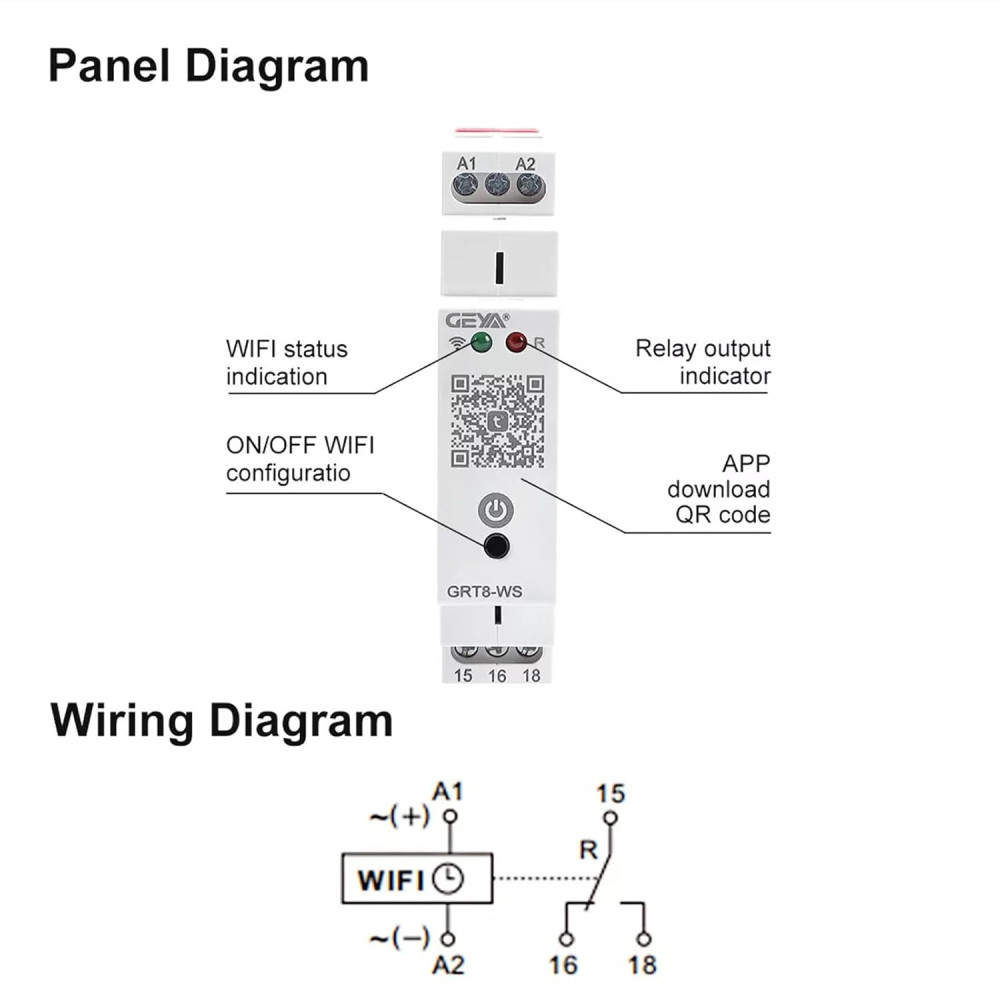 Розумне реле контролю часу GEYA GRT8-WS WiFi Tuya 16А AC DC 110-240V