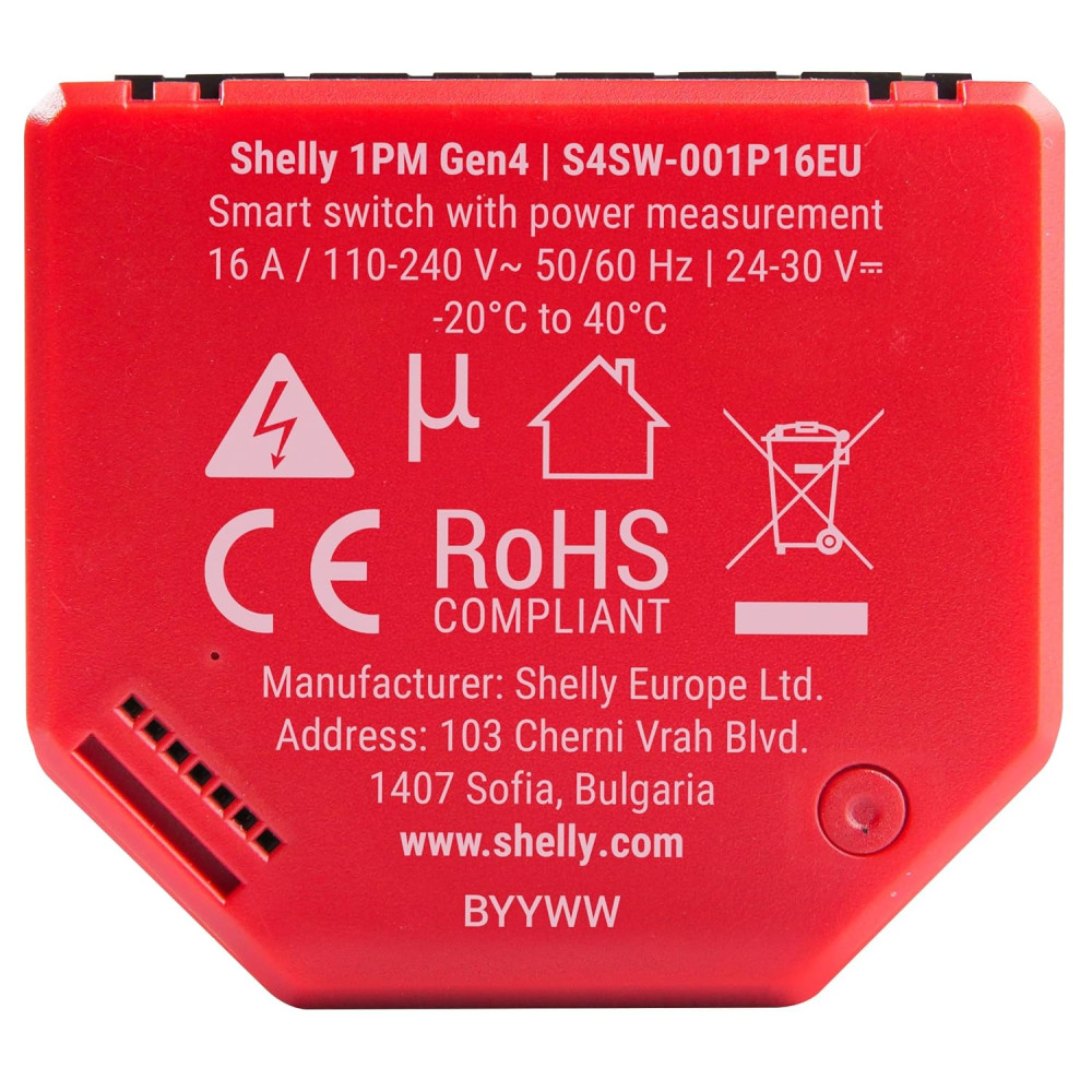 Умное реле Shelly 1PM Gen4 16A Wi-Fi/Zigbee/Bluetooth с мониторингом энергии