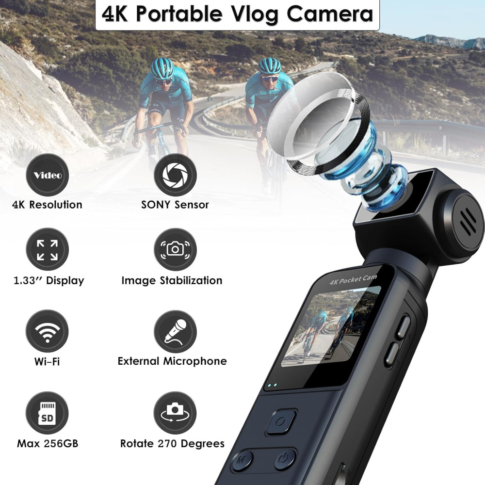 Мини боди-камера ZOMFOM 4K с микрофоном WiFi 270° поворот 64GB
