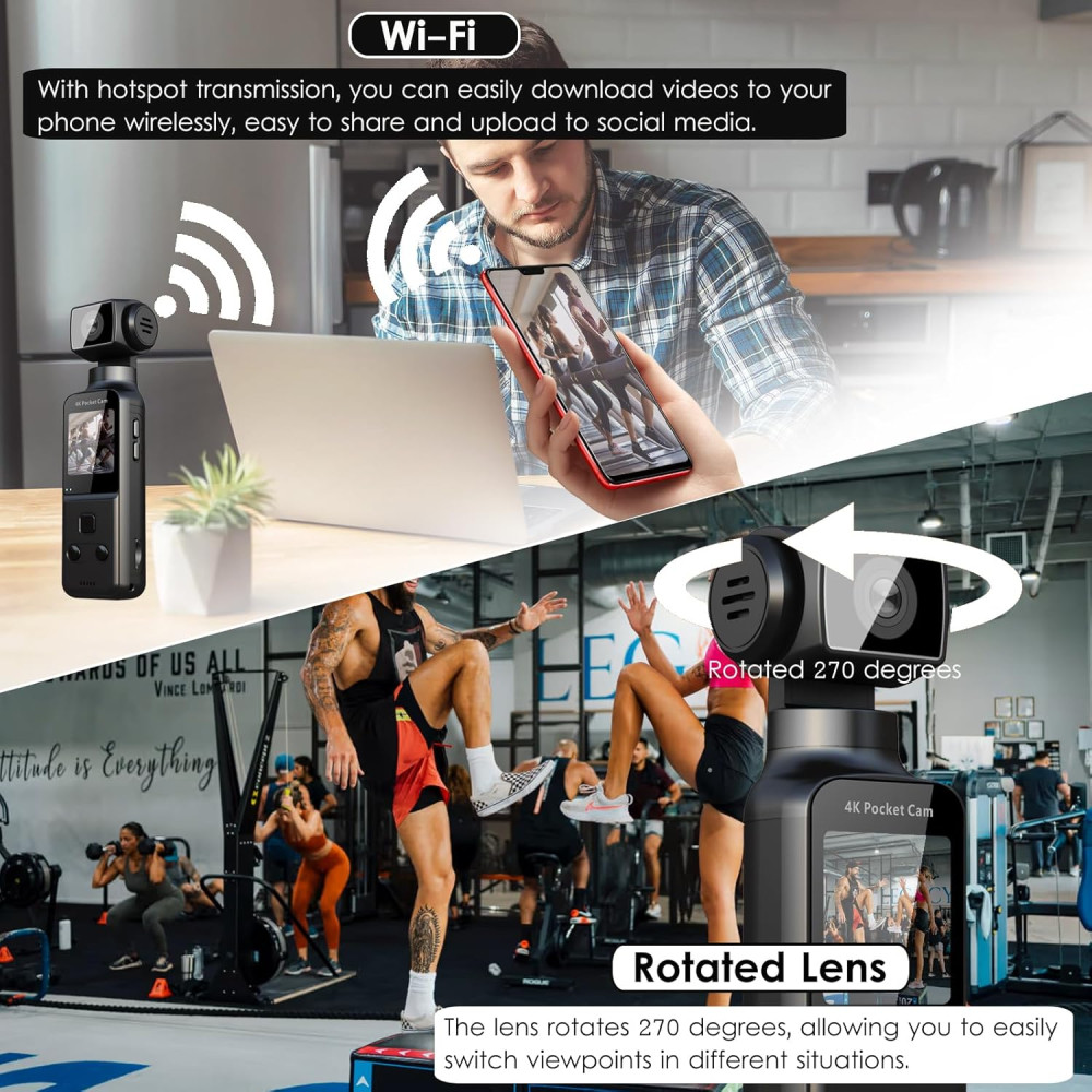 Мини боди-камера ZOMFOM 4K с микрофоном WiFi 270° поворот 64GB