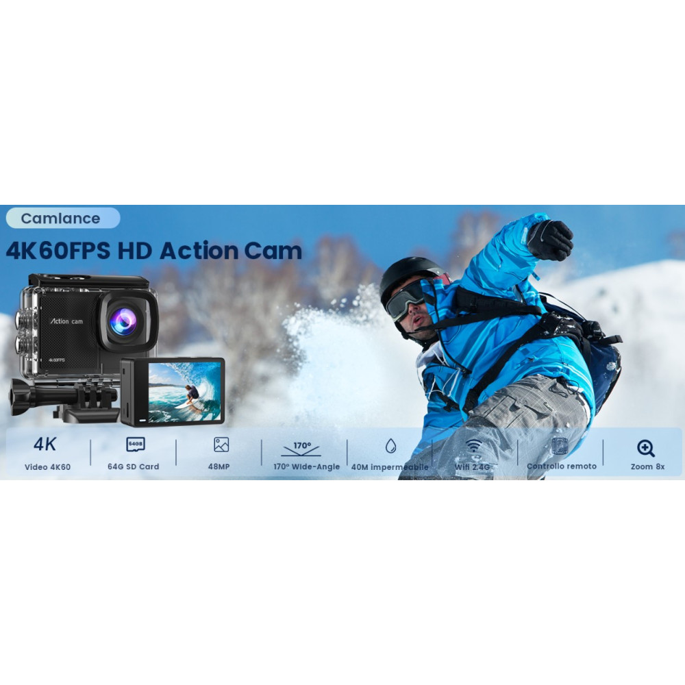 Екшн камера Camlance 4K 60FPS 48MP WiFi водонепроникна з пультом 