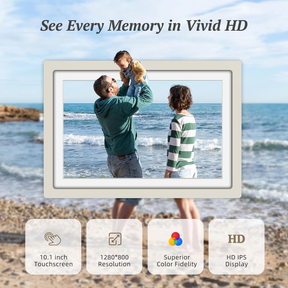 Цифрова фоторамка Apveelveer 10,1 дюйма 32 ГБ WiFi 1280x800 IPS HD 