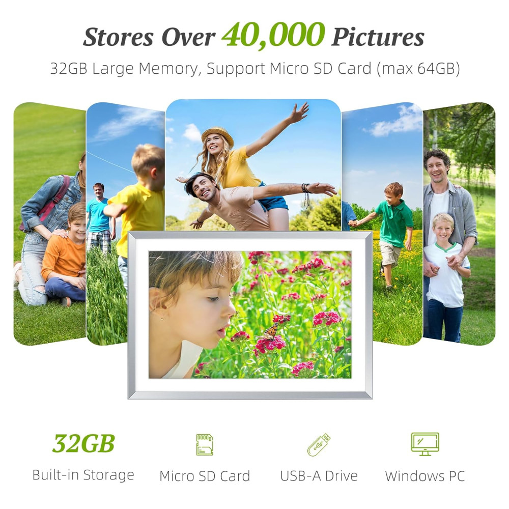 Цифрова фоторамка Apveelveer 10,1 дюйма 32 ГБ WiFi 1280x800 IPS HD 