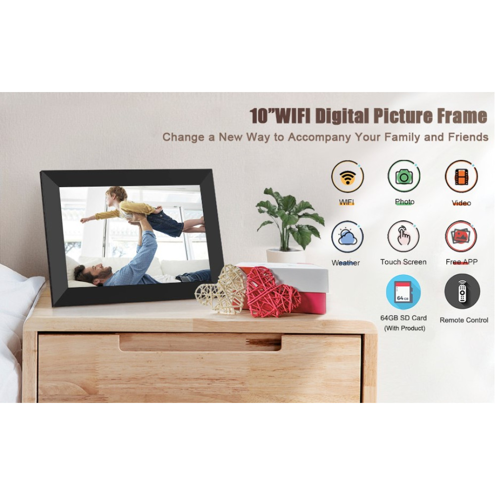 Цифрова фоторамка Apveelveer 10,1 дюйма 32 ГБ WiFi 1280x800 IPS HD 