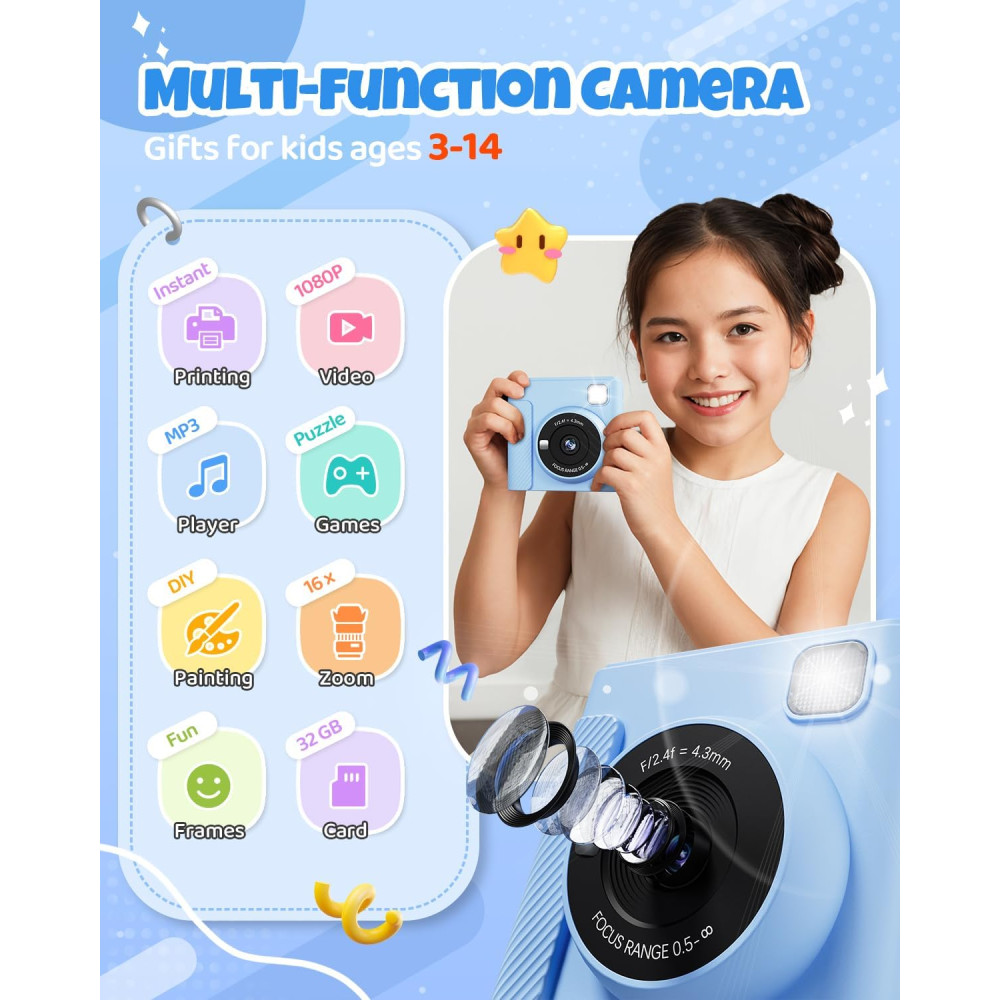 Детская камера с мгновенной печатью TIATUA 32 GB 1080P