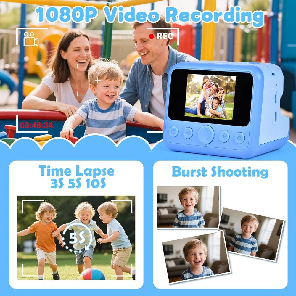 Детский фотоаппарат мгновенной печати Elecoutek 30MP 1080P термопечать