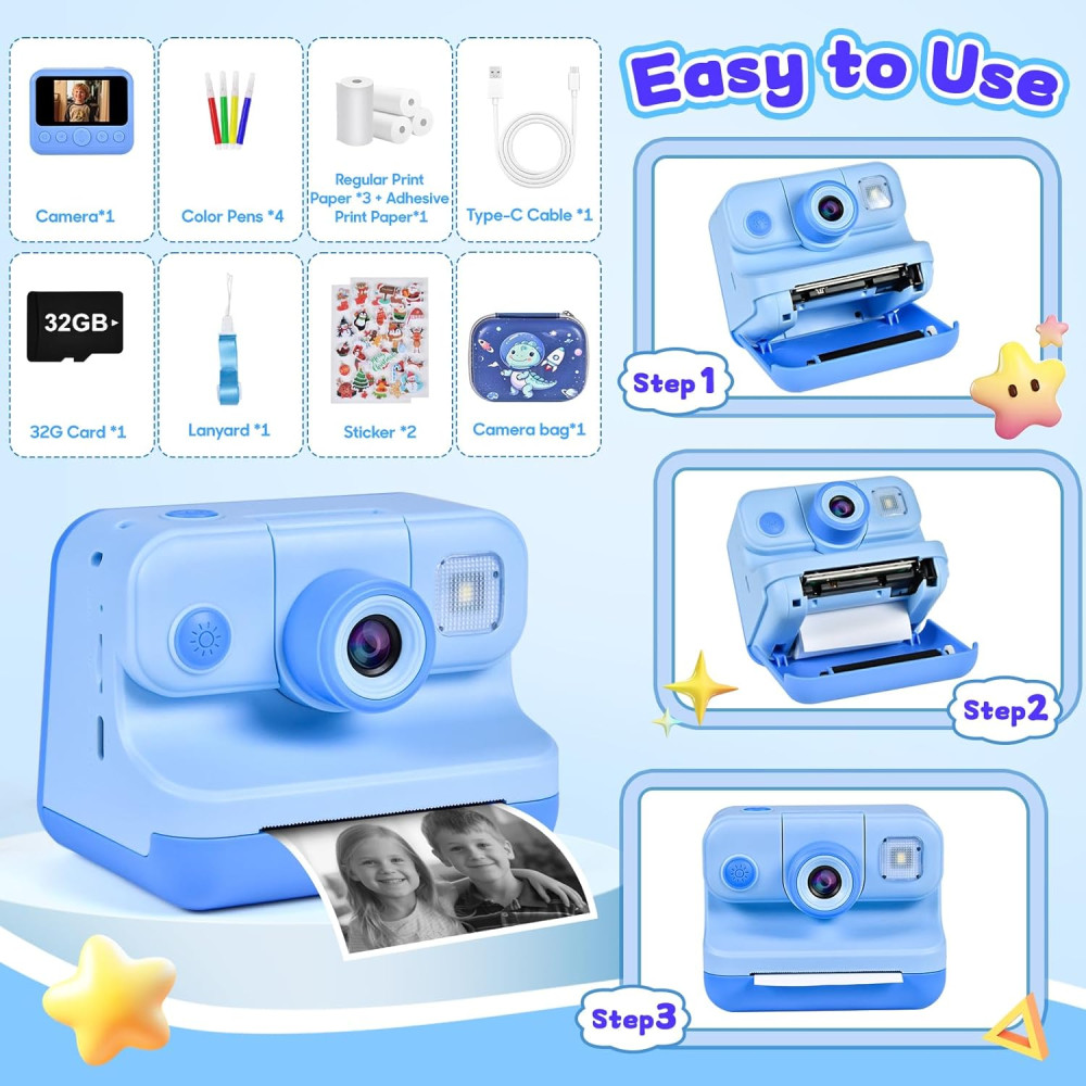 Детский фотоаппарат мгновенной печати Elecoutek 30MP 1080P термопечать