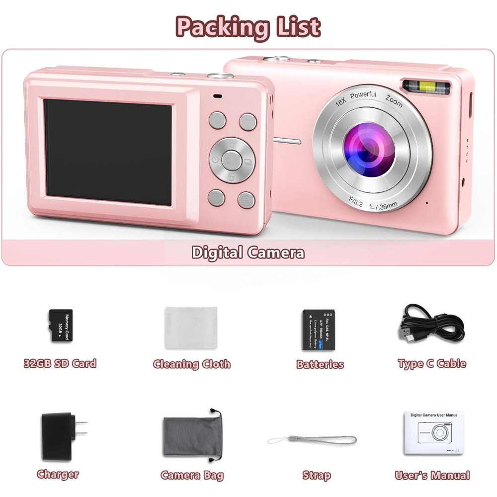 Детский цифровой фотоаппарат Hauyince 44MP FHD 1080P 16X зум 32GB