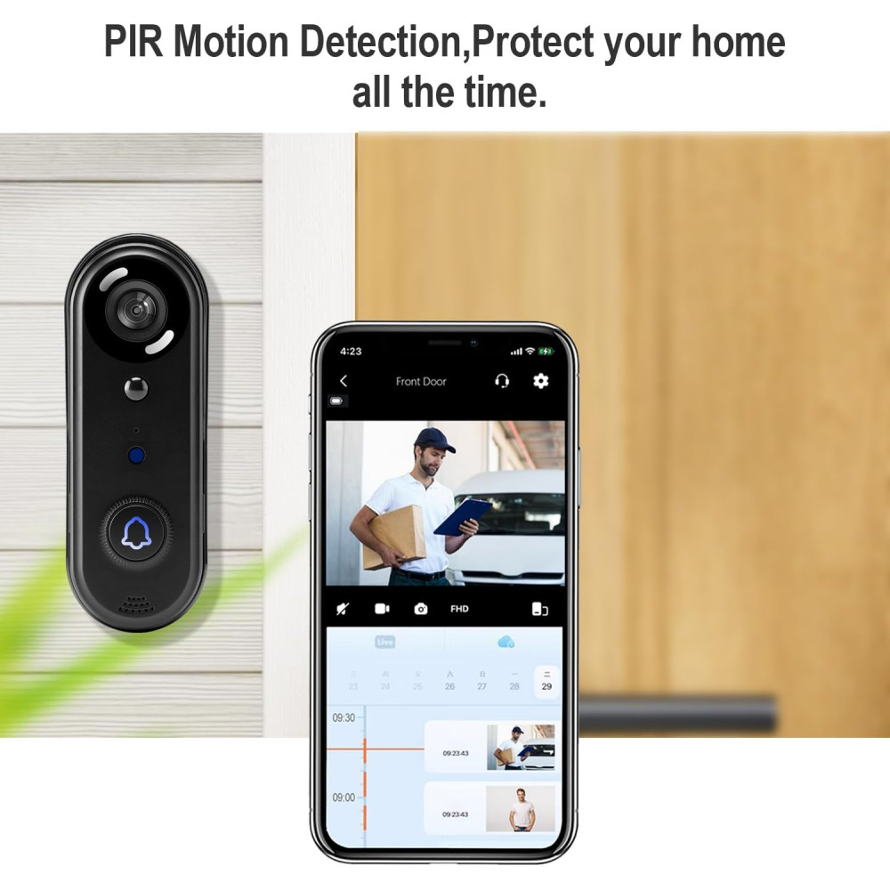 Беспроводной видеозвонок KALOGL J2 1080P с датчиком движения и двусторонней связью