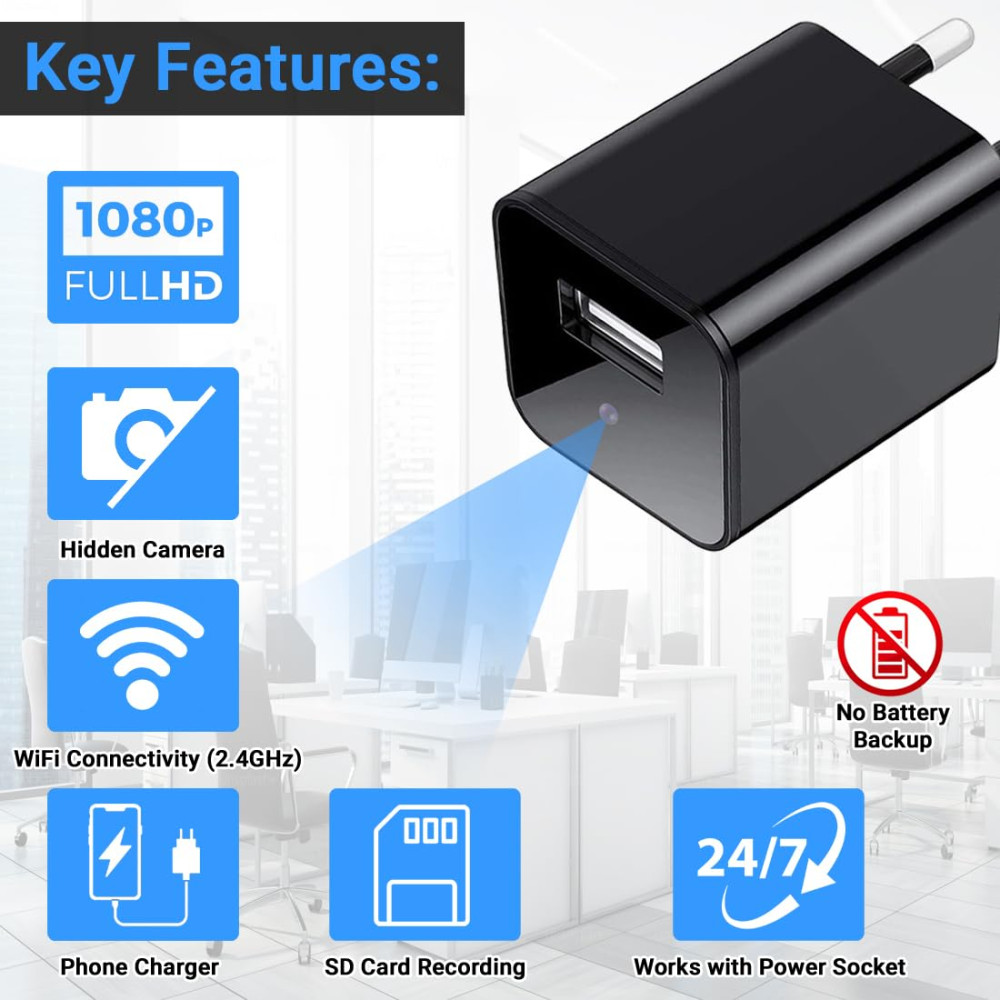 Wi-Fi  Міні камера Eye4Spy 1080P у корпусі USB-зарядного пристрою