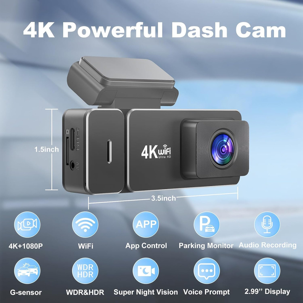 Видеорегистратор Otovoda с Wi-Fi 4K+1080P две камеры ночного видения и SD 64GB
