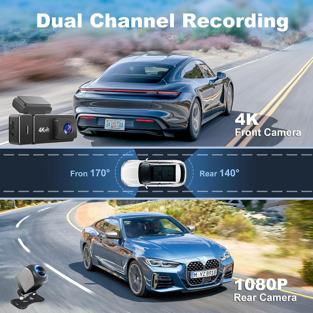 Видеорегистратор Otovoda с Wi-Fi 4K+1080P две камеры ночного видения и SD 64GB