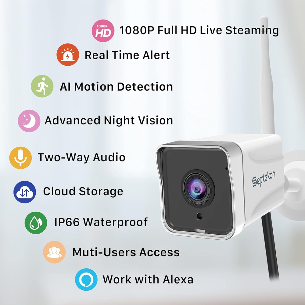 Уличная камера видеонаблюдения WiFi Septekon 1080P ночное видение IP66