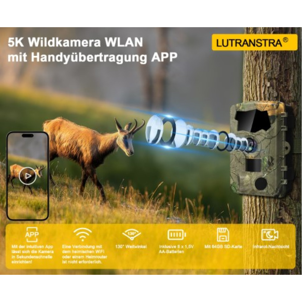 Фотоловушка Охотничья камера Lutranstra D909 5K 64MP WiFi IP66 ночное видение