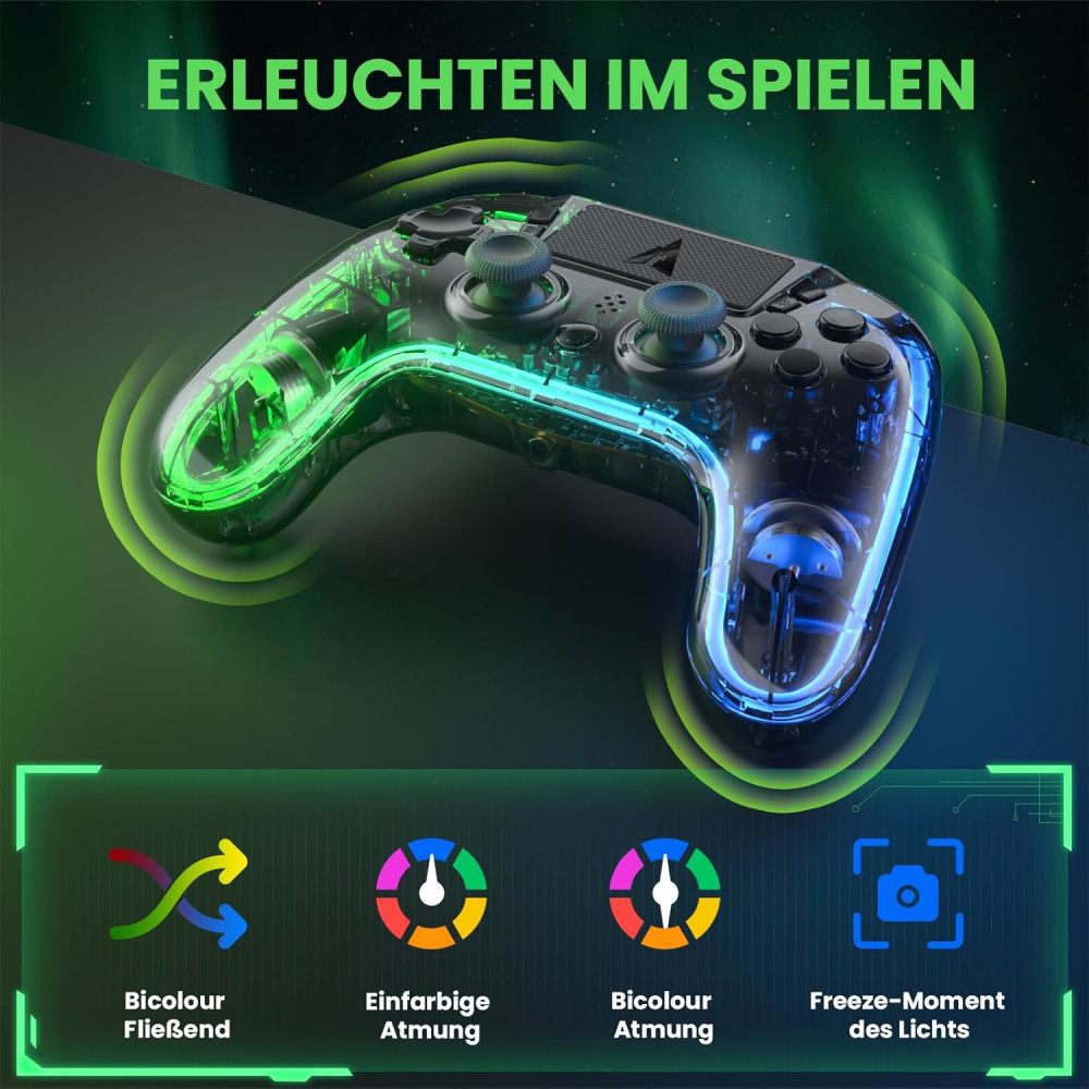 Бездротовий контролер AUROCE Ray1 для PS4 PS3 PC прозорий із RGB Neon