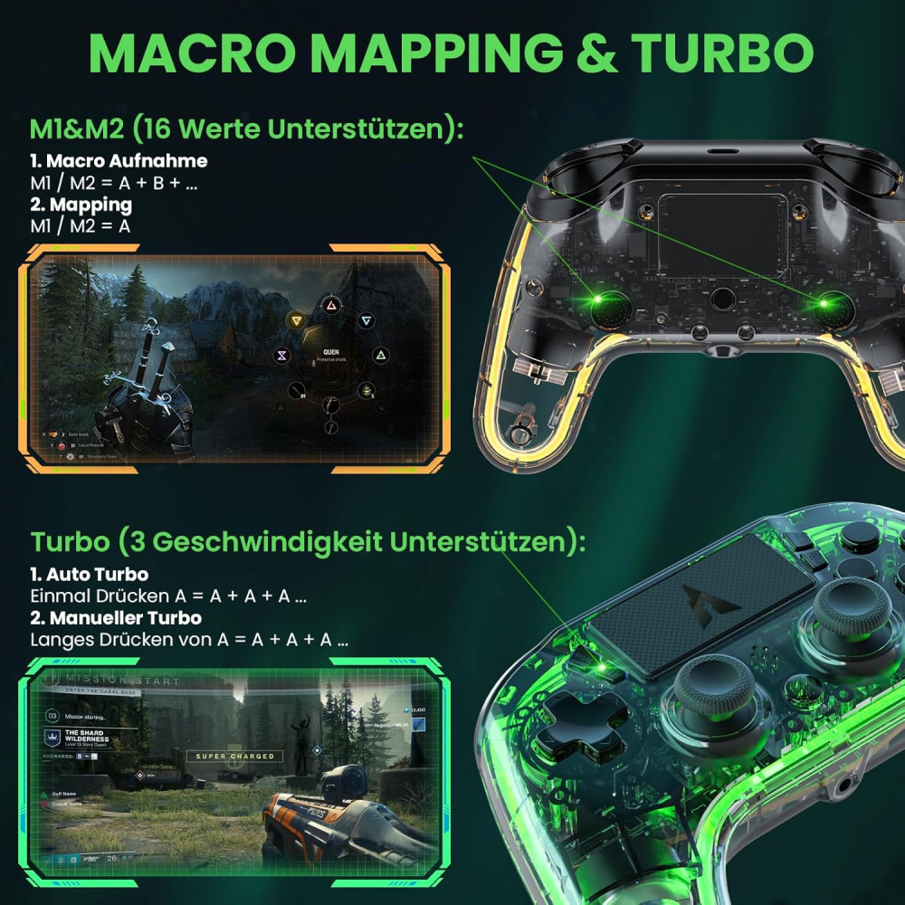 Бездротовий контролер AUROCE Ray1 для PS4 PS3 PC прозорий із RGB Neon