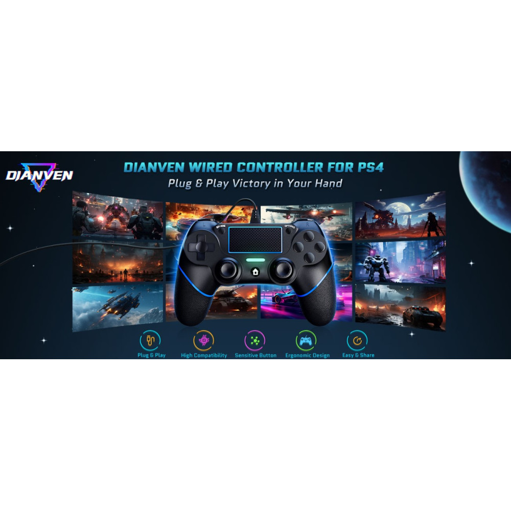 Проводной геймпад DIANVEN для PlayStation 4  PS4 Pro  PS4 Slim и ПК Windows