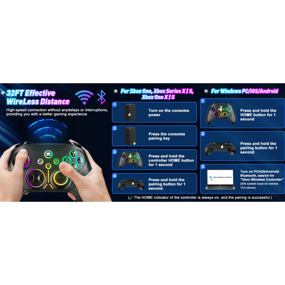 Беспроводной геймпад (джойстик) Gamrombo для Xbox PC iOS Android RGB TURBO