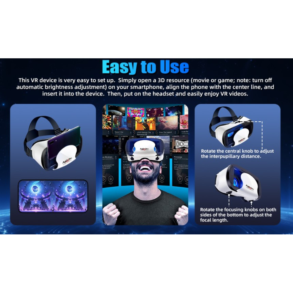 VR очки PUSABIYOU 3D для смартфона 5-7 дюймов Bluetooth с контроллером