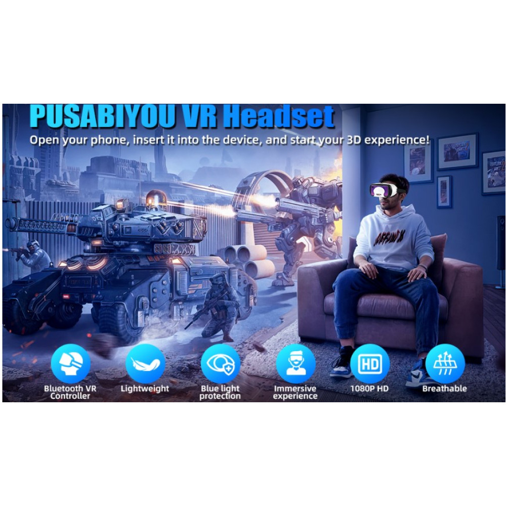 VR очки PUSABIYOU 3D для смартфона 5-7 дюймов Bluetooth с контроллером