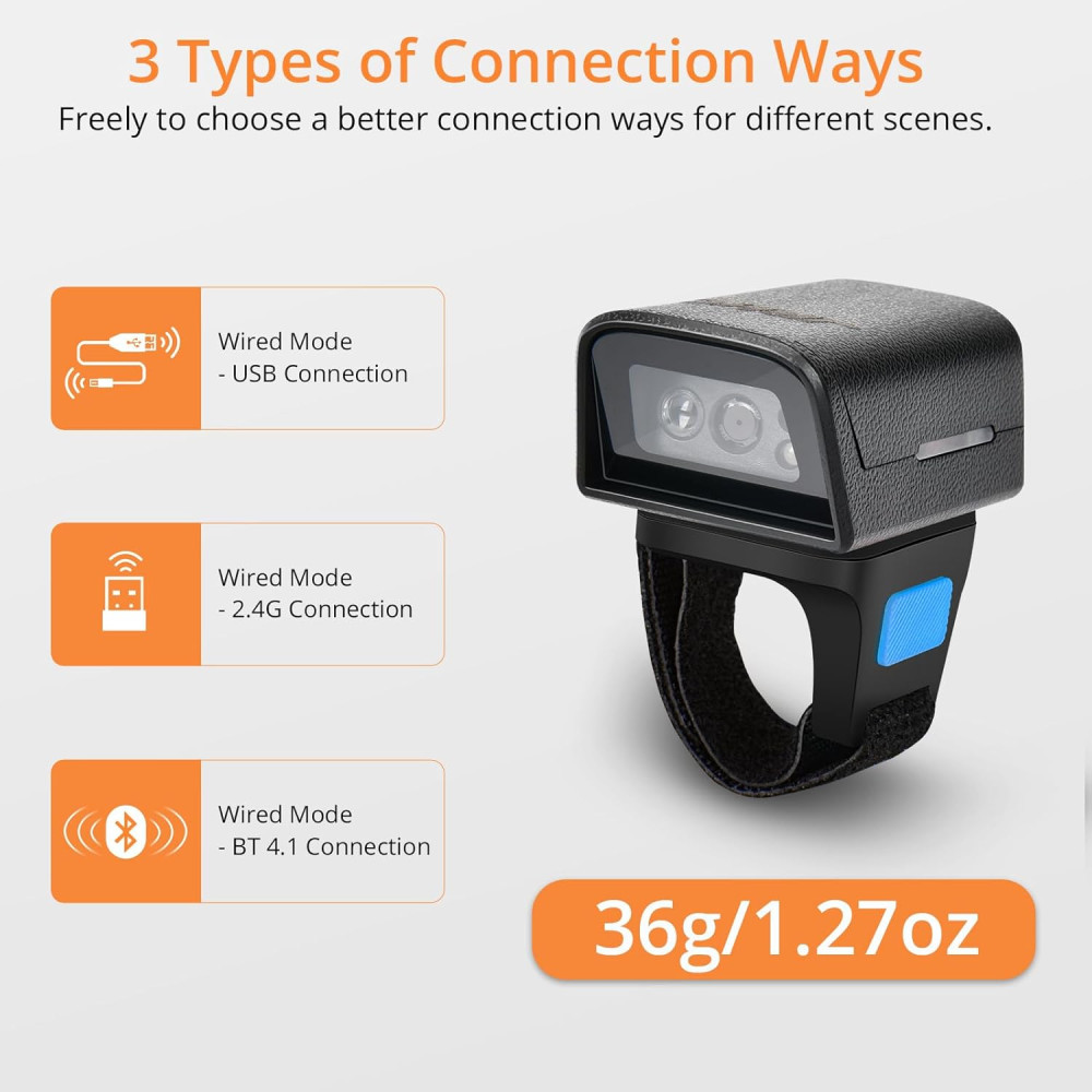 Кольцевой Bluetooth-сканер штрихкодов JRHC 1D 2D беспроводной 2 4G и USB