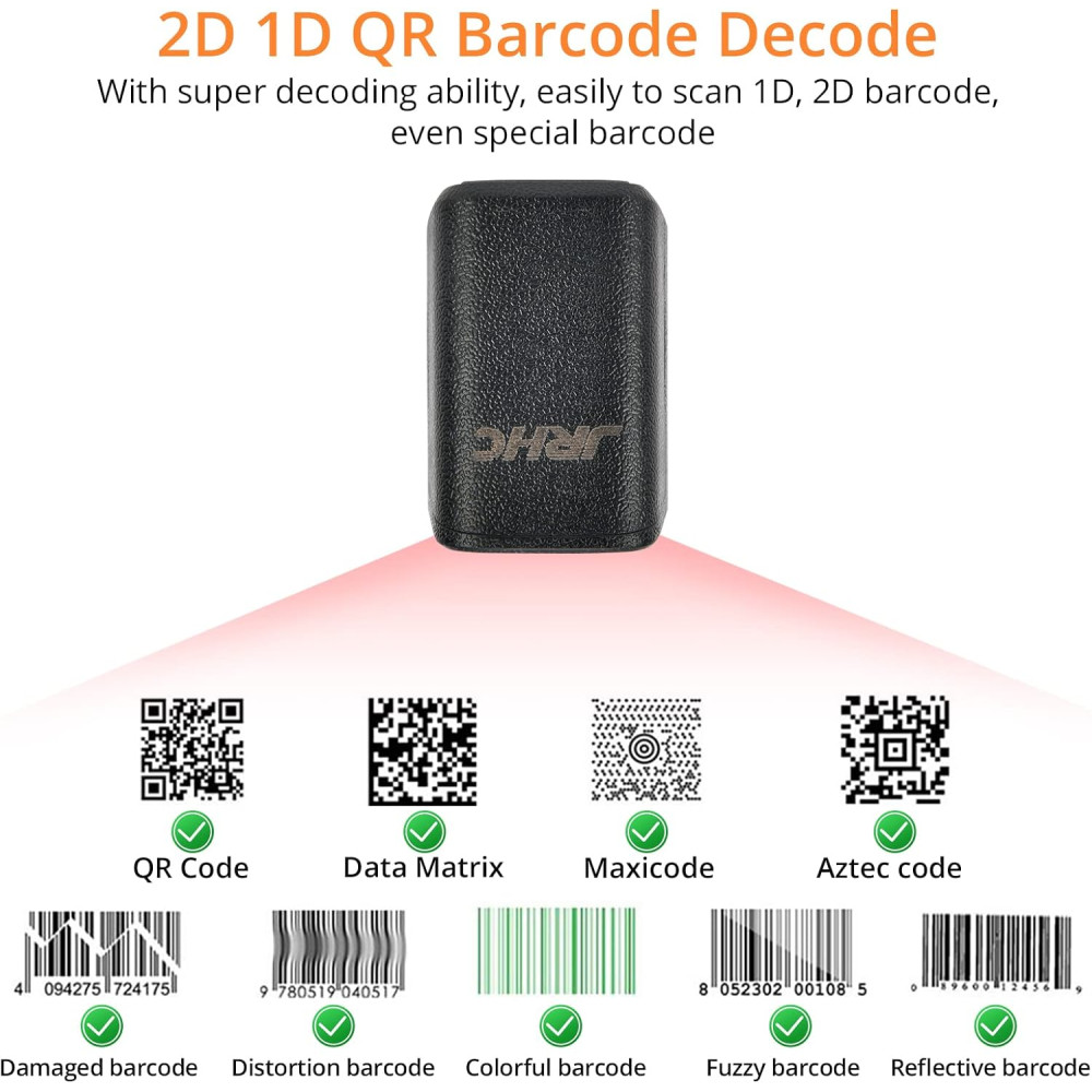 Кольцевой Bluetooth-сканер штрихкодов JRHC 1D 2D беспроводной 2 4G и USB