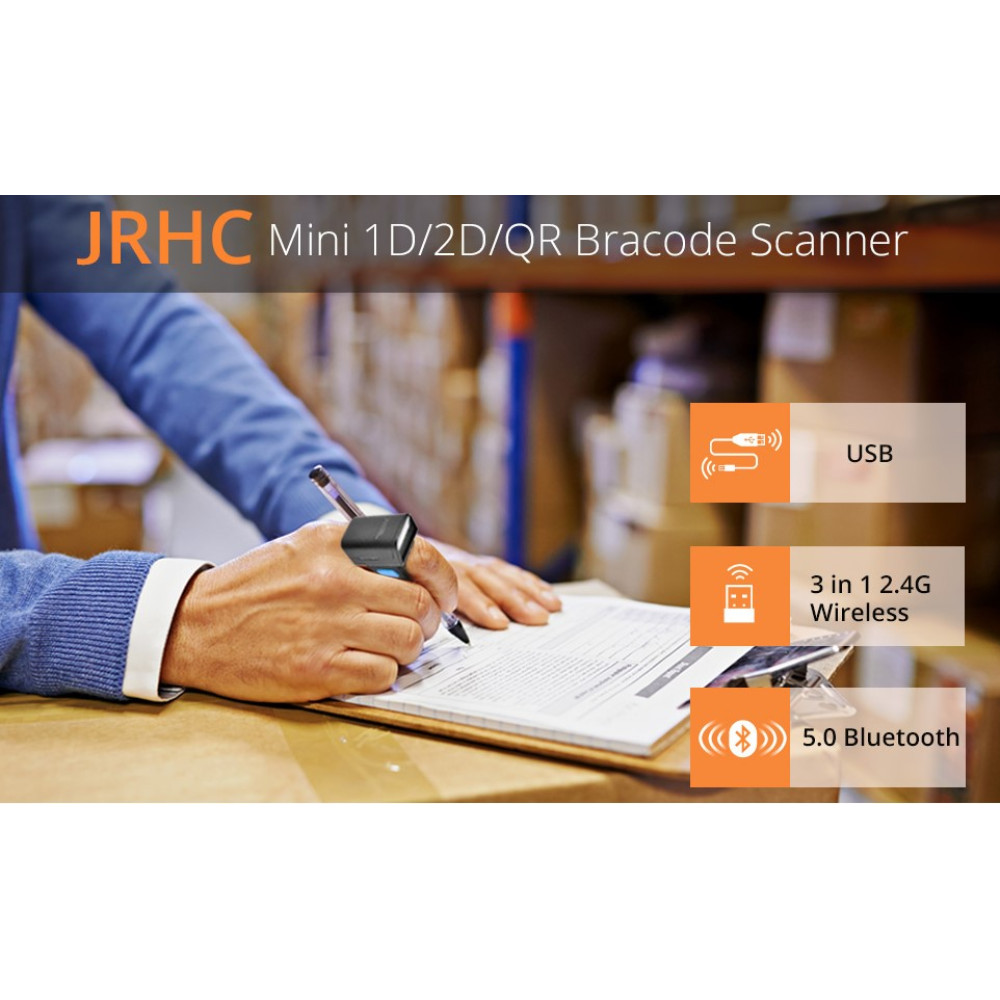 Кольцевой Bluetooth-сканер штрихкодов JRHC 1D 2D беспроводной 2 4G и USB