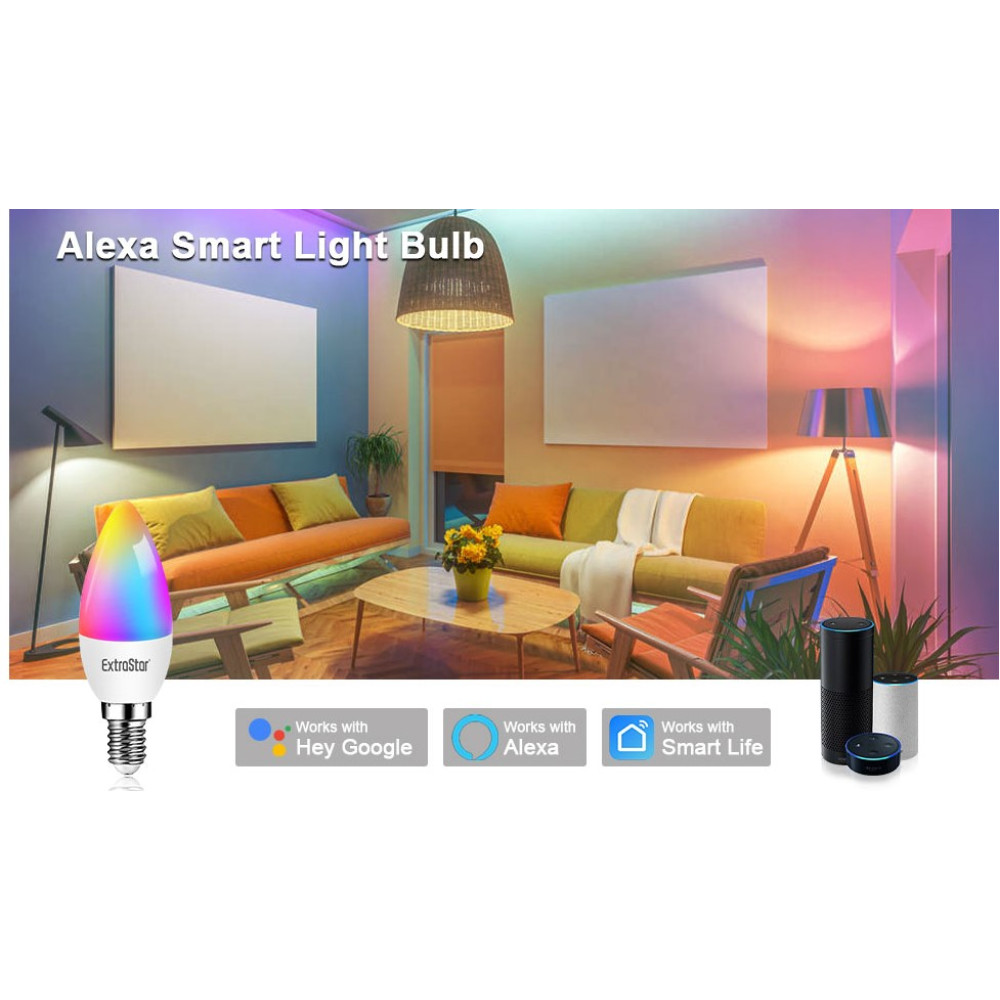 Smart LED Лампочка EXTRASTAR E14 RGB WiFi управления дымированная 6W 600LM