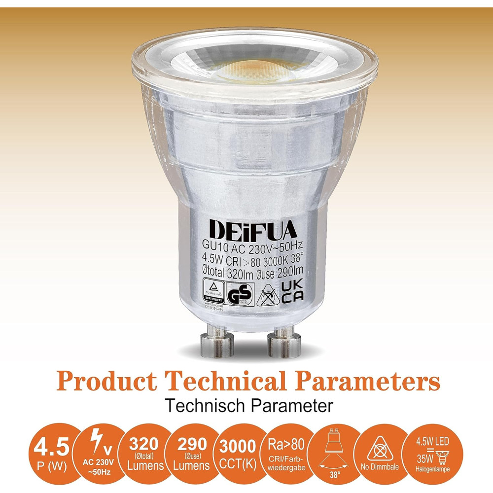 LED лампы DEIFUA Mini GU10 4 5 Вт теплый белый свет 4 шт