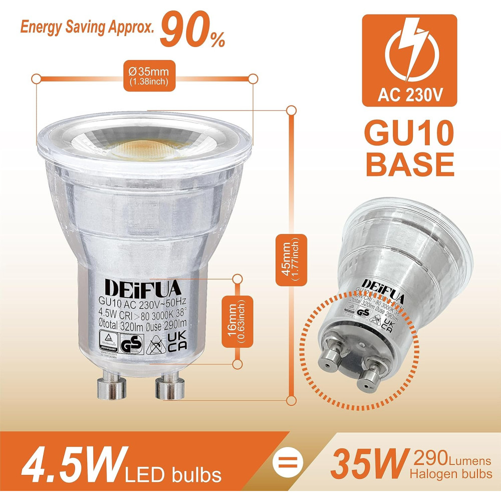 LED лампы DEIFUA Mini GU10 4 5 Вт теплый белый свет 4 шт