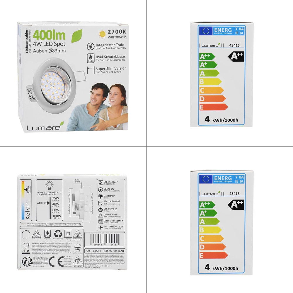 LED светильники Lumare 4W теплый свет 2700К набор 6 шт