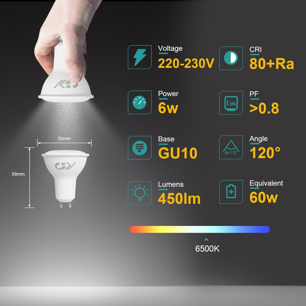 Светодиодные лампы GY GU10 LED 6 Вт 4000K 450 лм нейтральный белый свет 6 шт