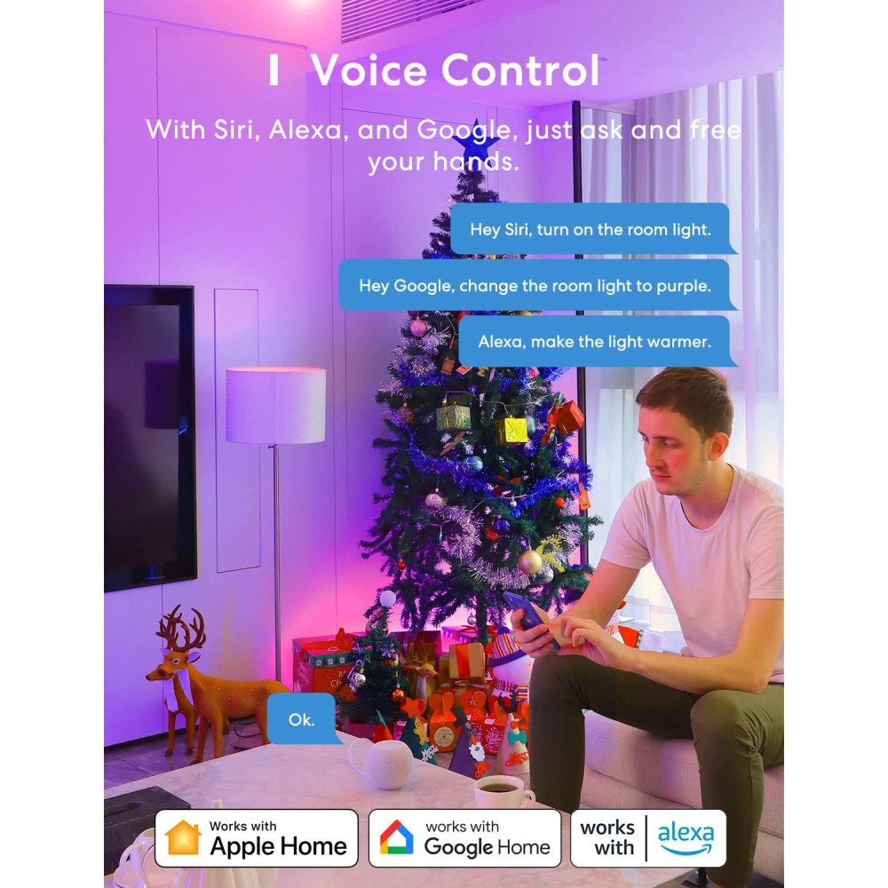 Умные LED лампы meross Smart WiFi E26 RGBWW 9 Вт 810 лм набор 2 шт