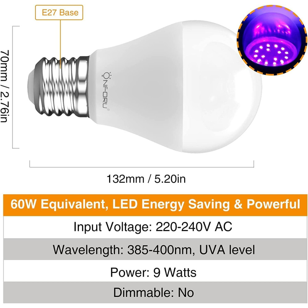 Ультрафіолетові LED лампи Onforu з цоколем E27 9W 2 шт