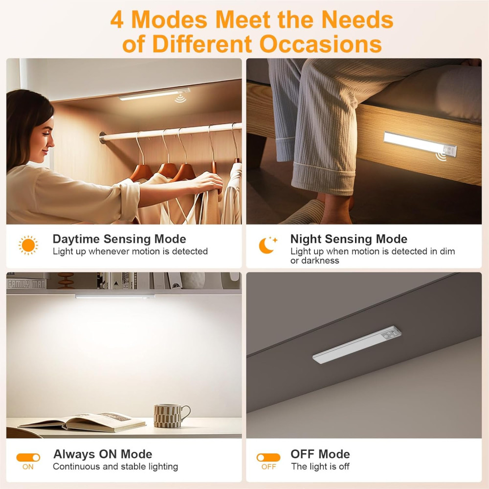 LED-cвітильник Gritin 2 шт з датчиком руху USB C 1800 мАг 3 кольори світла