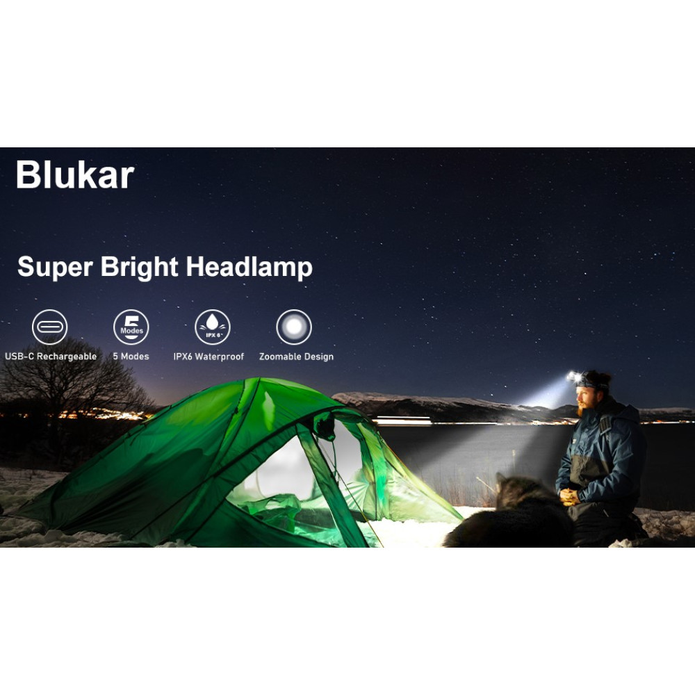 Налобный фонарь Blukar LED аккумуляторный 8000LM 5 режимов IPX6