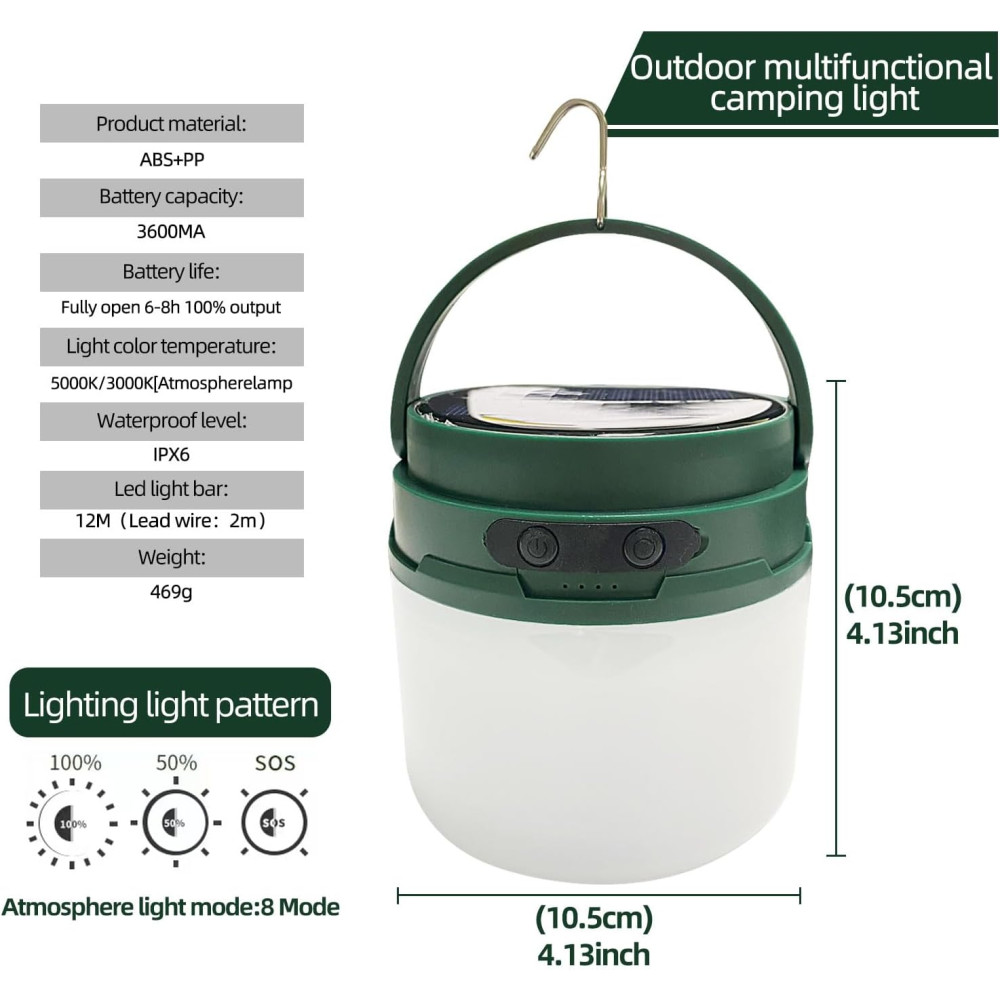 Світлодіодний ліхтар для кемпінгу Bulebell, 2 в 1 (USB, від сонячної батареї)