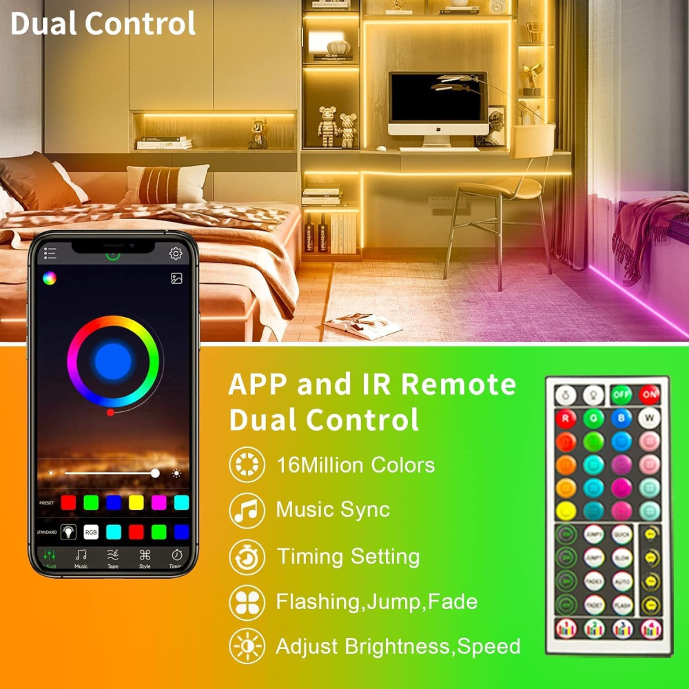 Світлодіодна стрічка KSIPZE 30 м RGB з музичним режимом Bluetooth, пульт