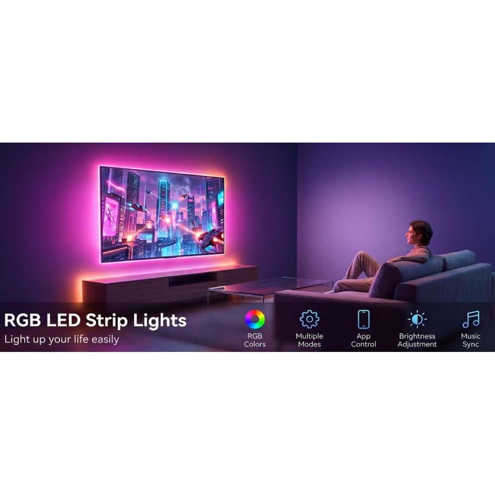 Светодиодная лента SINWE 30 м (2х15 м) RGB с музыкой приложение+пульт 