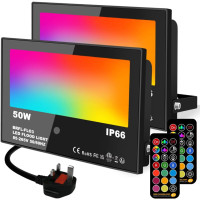 Светодиодный прожектор RGB 50W комплект 2 шт с пультом управления IP66