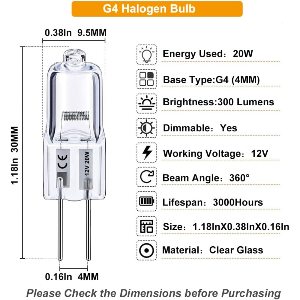 G4 Галогенные Лампы 20W 10шт Теплый Белый Свет 2800K Димированные 12V AC DC
