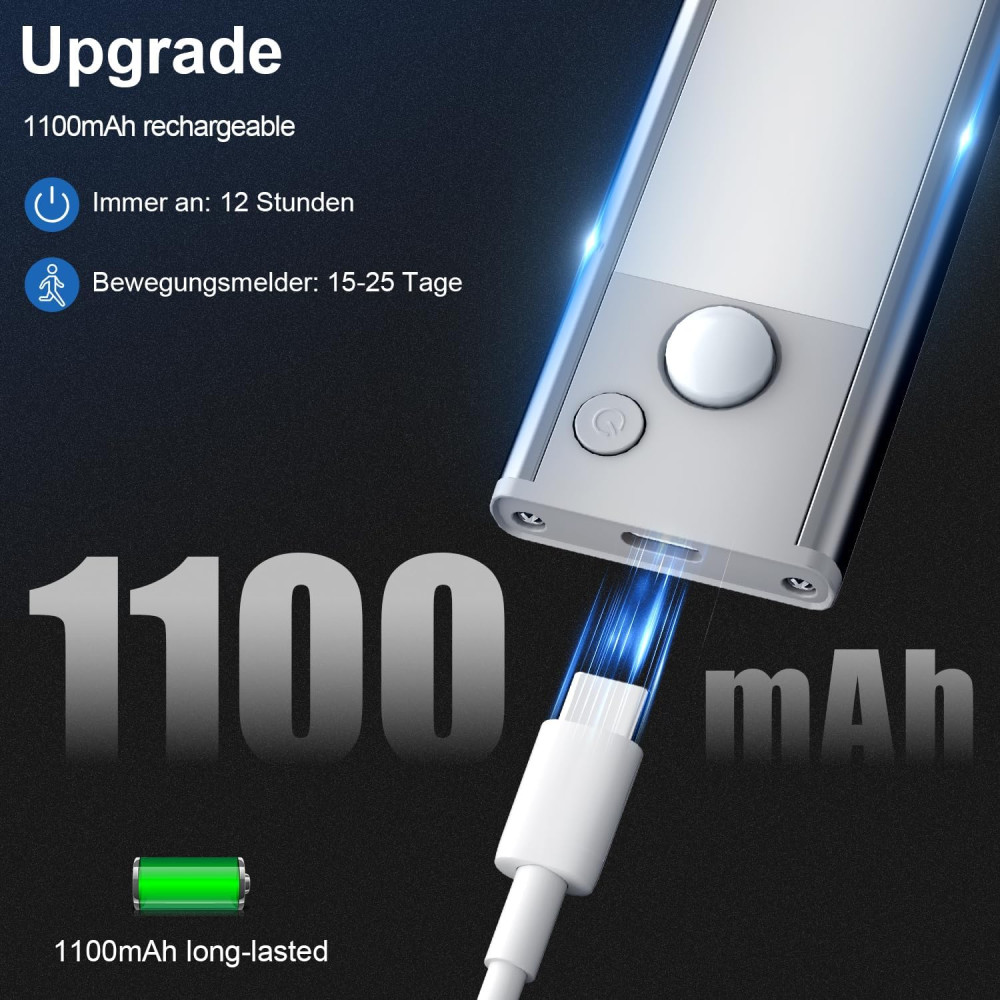 Магнитный светильник под шкаф с датчиком движения JEKEMORYE 6000K 1100 mAh 20 см