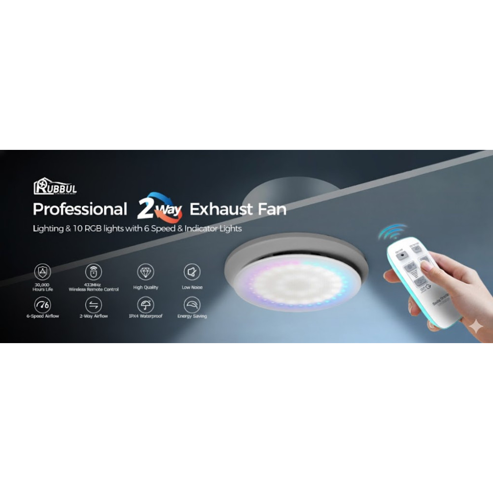Вытяжной вентилятор для ванной RUBBUL P108A2 с подсветкой RGB и пультом